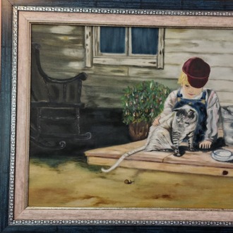 “Küçük Bekçi ve Dostu” - Azize Rodoplu - 35x50 Yağlı Boya Tablo - 2013