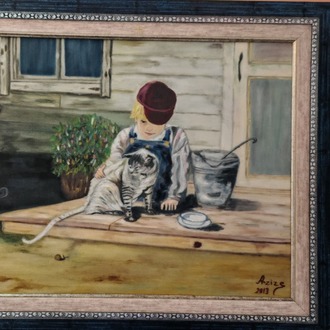 “Küçük Bekçi ve Dostu” - Azize Rodoplu - 35x50 Yağlı Boya Tablo - 2013