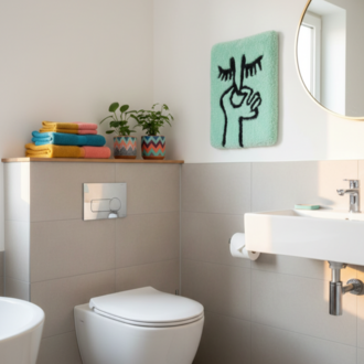 El Yapımı Tufting Banyo Duvar Dekoru – Yüz Figürlü (28×40 cm)