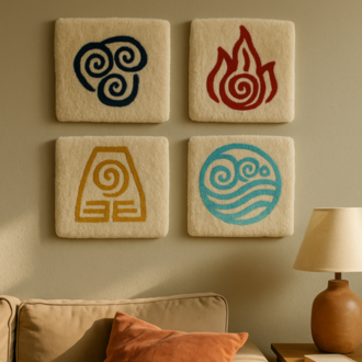 El Yapımı 4 Element Duvar Halısı – Tufting Dekor (Ateş, Su, Toprak, Hava)