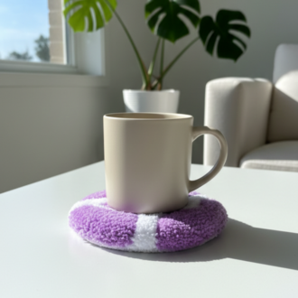 El Yapımı Mor İnek Desenli Yuvarlak Tufting Dekor (10 cm)