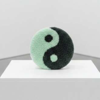 El Yapımı Yin Yang Tufting Bardak Altlığı & Mini Duvar Dekoru – Yeşil Tonlar (10 cm)