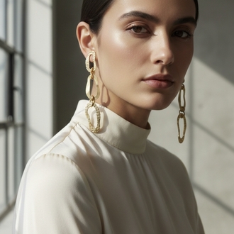 Dövme Dokulu Artisan Pirinç Küpe - TUGU JEWELRY Özel Tasarım