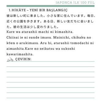 Japonca İlk 100 Fiil A1-B1 Seviye + 10 Hikaye ve Sözlük (41SF)