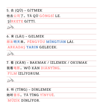 Çince ilk 100 Fiil A1-B1 Seviye + 10 Hikaye ve Sözlük (41SF)