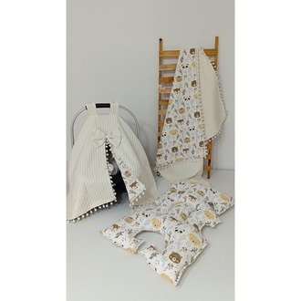 79)Bebek Yenioğan Krem Ayıcık Desenli 3 Lü Set