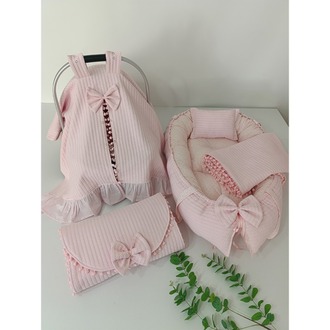 60) YENİDOĞAN 4 LÜ  SETİ PEMBE KAHVE NOKTALI DESENLİ