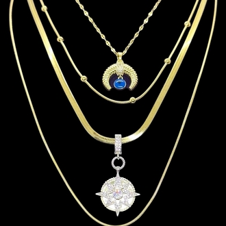 Luna Charm Dörtlü Çelik Kombin Kolye