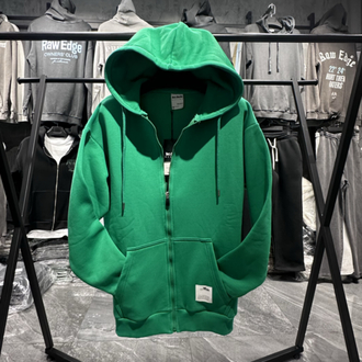 3 iplik Şardonlu Basic Yeşil Fermuarlı Sweatshirt