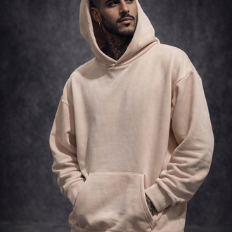 3 iplik Şardonlu Ten Rengi Oversize Hoodie