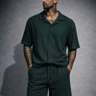 Jakar Dokulu Oversize Yeşil Gömlek & Şort Takım