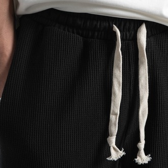 Waffle Kumaş Siyah Baggy Pantalon