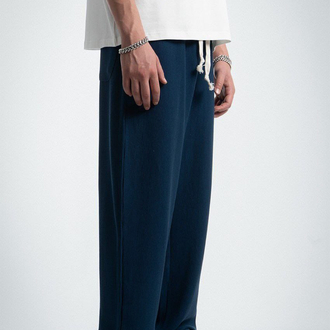 Waffle Kumaş Lacivert Baggy Pantalon