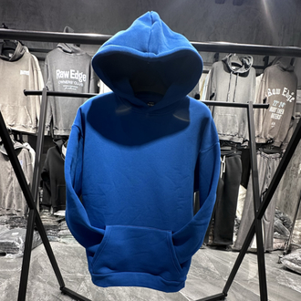 3 iplik Şardonlu Mavi Oversize Hoodie