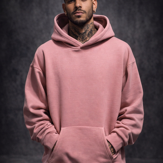 3 iplik Şardonlu Gül Kurusu Oversize Hoodie