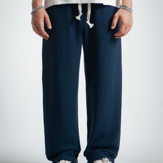 Waffle Kumaş Lacivert Baggy Pantalon