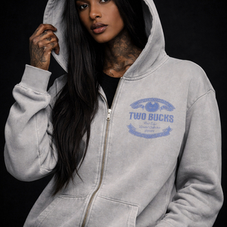 TwoBucks Asid Yıkama Oversize Gri Fermuarlı Hoodie