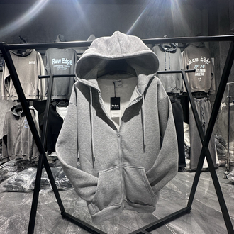 3 iplik Şardonlu Basic Gri Melanj Fermuarlı Sweatshirt
