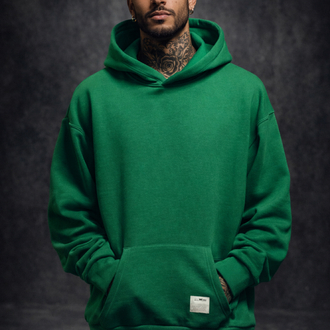 3 iplik Şardonlu Yeşil Oversize Hoodie