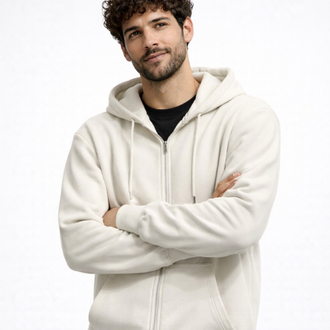 3 iplik Şardonlu Basic Ekru Fermuarlı Sweatshirt
