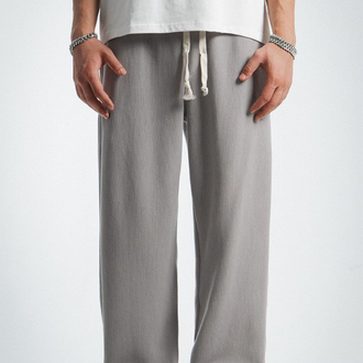 Waffle Kumaş Gri Baggy Pantalon