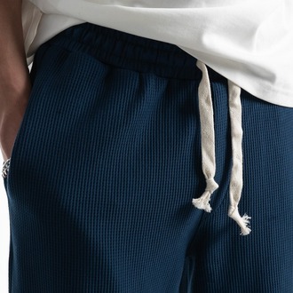 Waffle Kumaş Lacivert Baggy Pantalon