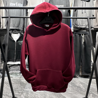 3 iplik Şardonlu Bordo Oversize Hoodie