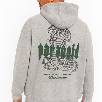 Paranoid Baskılı Fermuarlı Oversize Hoodie