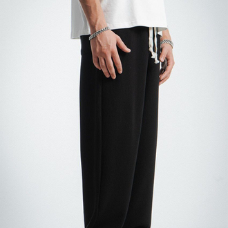 Waffle Kumaş Siyah Baggy Pantalon