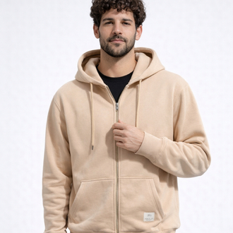 3 iplik Şardonlu Basic Ten Rengi Fermuarlı Sweatshirt