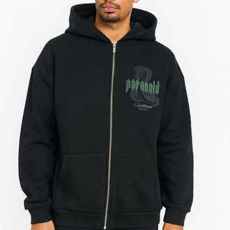 Paranoid Baskılı Fermuarlı Oversize Hoodie