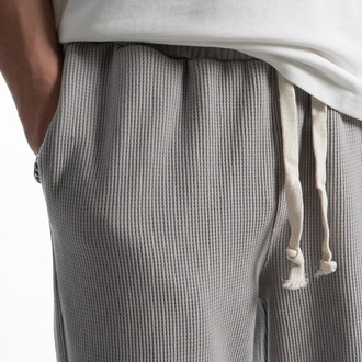 Waffle Kumaş Gri Baggy Pantalon