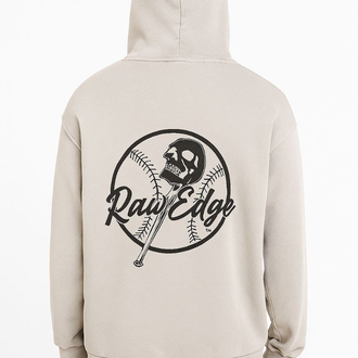 Oversize 3 İplik Asit Yıkamalı Hoodie – Raw Edge Skull Print