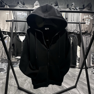 3 iplik Şardonlu Basic Siyah Fermuarlı Sweatshirt