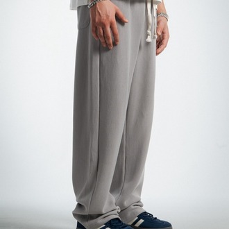 Waffle Kumaş Gri Baggy Pantalon