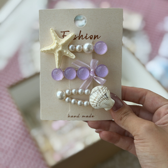 Mor İstiridye ve Deniz Yıldızı Pens Set Toka