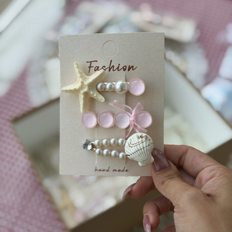Pembe İstiridye ve Deniz Yıldızı Pens Set Toka