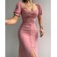 Katy Önü Düğmeli Midi Pembe Elbise