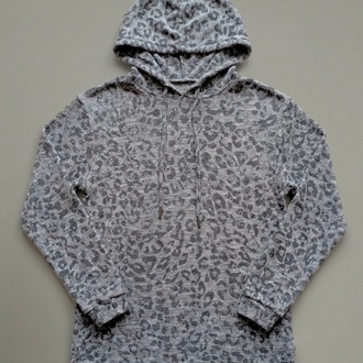 Gri Leopar Desenli Kapüşonlu Sweatshirt