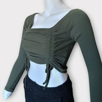 Haki Yeşil Yanları Büzgülü Crop