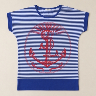 Çizgili Çapa Desenli Kadın T-Shirt