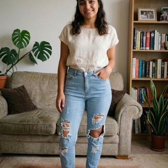 Y2K Vintage Yırtık Detaylı Jean Pantolon