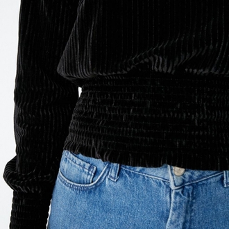 Kadife Fitilli Belden Büzgülü Sweatshirt