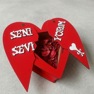 Kalp Şeklinde Ahşap Hediyelik Kutu