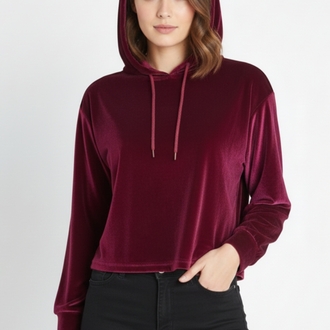 Kapüşonlu Kadife Dokulu Sweatshirt