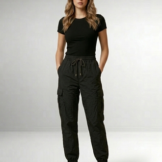 Siyah Paraşüt Jogger Pantolon