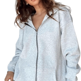 Gri Kapüşonlu Fermuarlı Sweatshirt