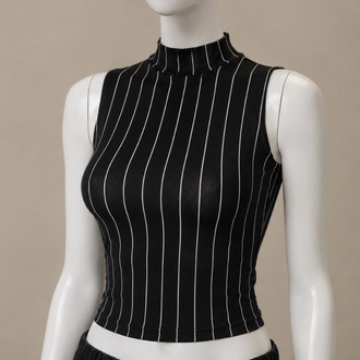 Siyah Beyaz Çizgili Kolsuz Crop Top