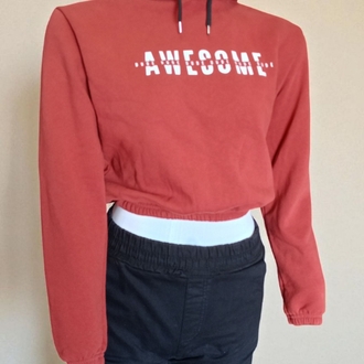 Baskılı Kapüşonlu Crop Sweatshirt