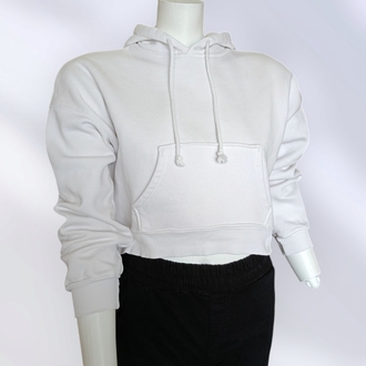 Kapüşonlu Beyaz Crop Sweatshirt